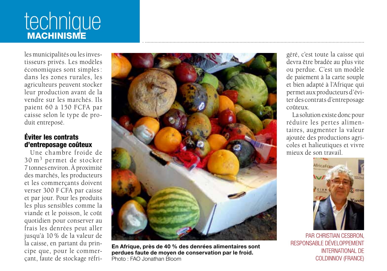Article chambres froides solaires FREECOLD Afrique Agriculture n°433